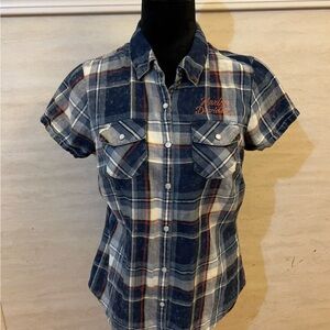 Harley-Davidson Blue and White  Plaid Shirt